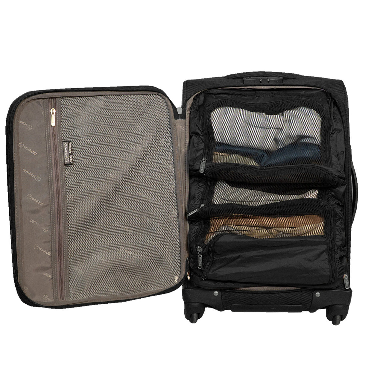 Cubos Organizador de viaje para carry on - Acordeon 5 compartimientos con MALLA -  Light Negro