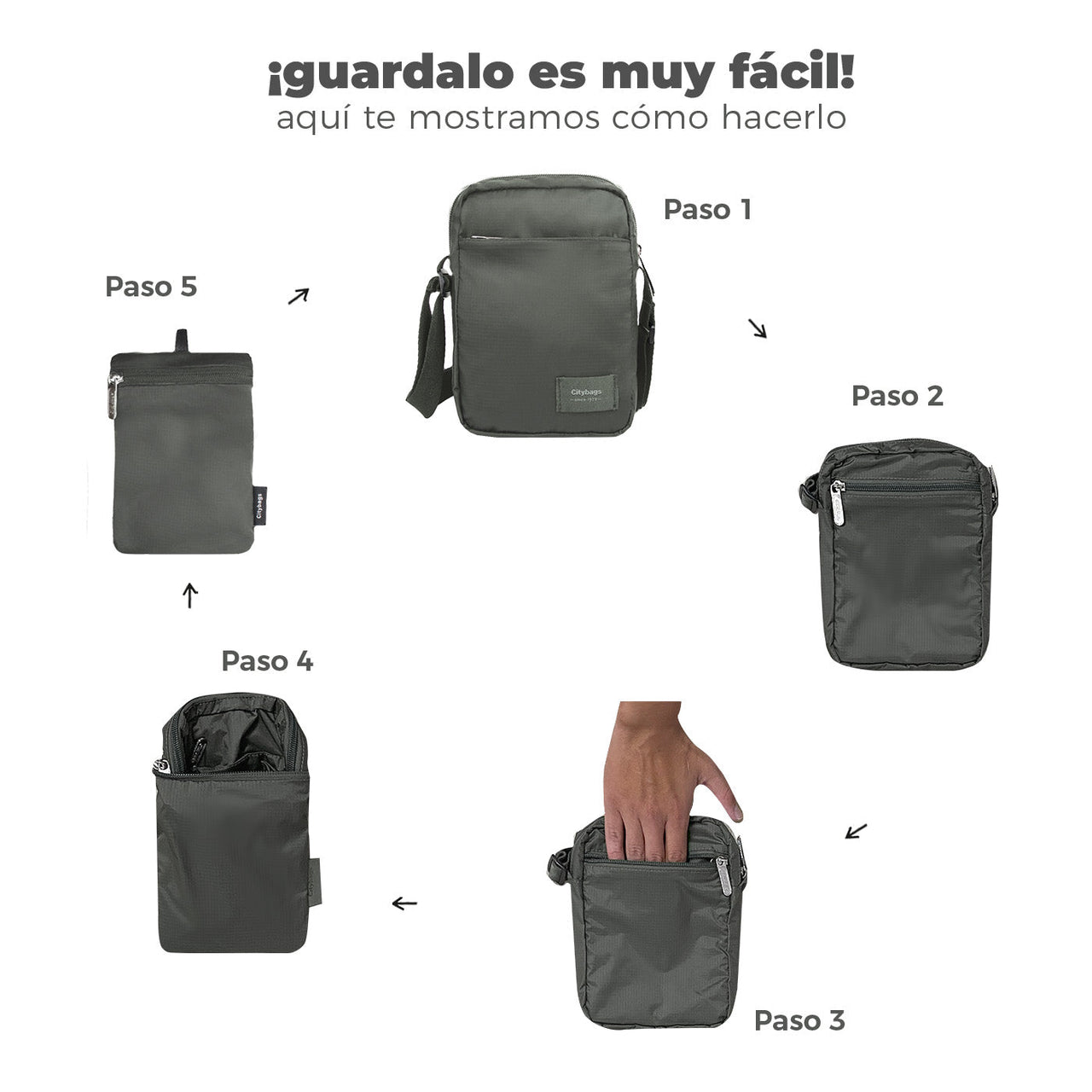 Bolso Manos Libres Mini Citybags Light Gris